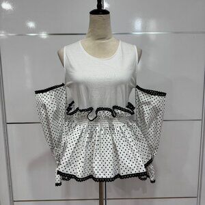 Romanchic white and black polka dot blouse, 2 Piece New, Size M